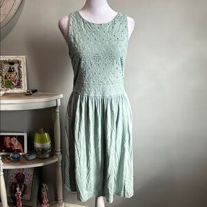 [LOFT] Sage Green Embroidered Dress - Size 4